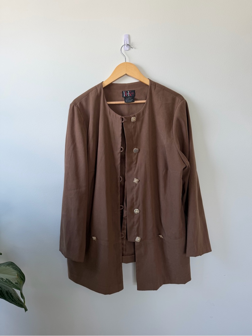 R&K Brown Collarless Lightweight Jacket